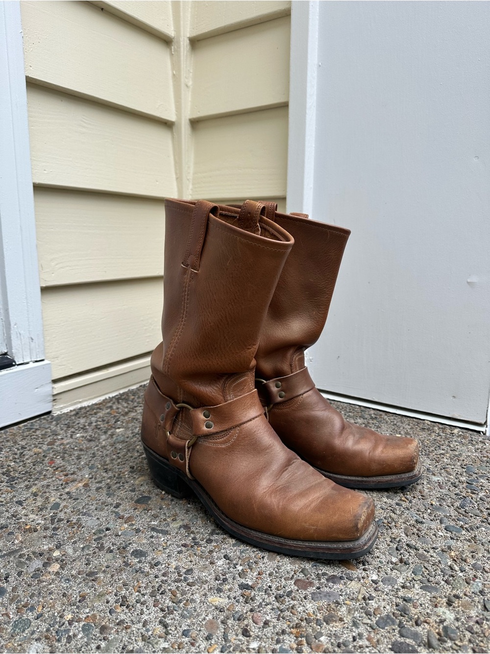 Frye Tan Leather Harness Boots Men’s 9.5/Womens 11